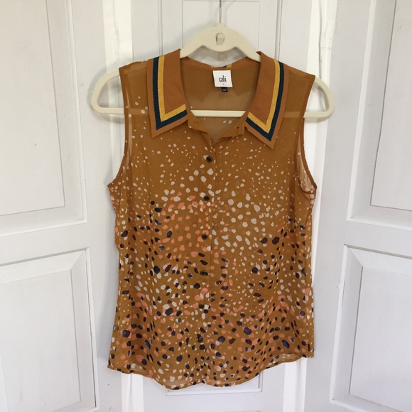 CAbi Sleeveless Button Blouse in Mustard - Picture 1 of 15